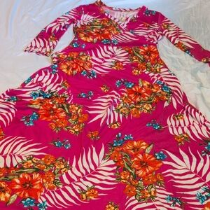 Rainbow Pink Floral Long Sleeve Maxi Dress
